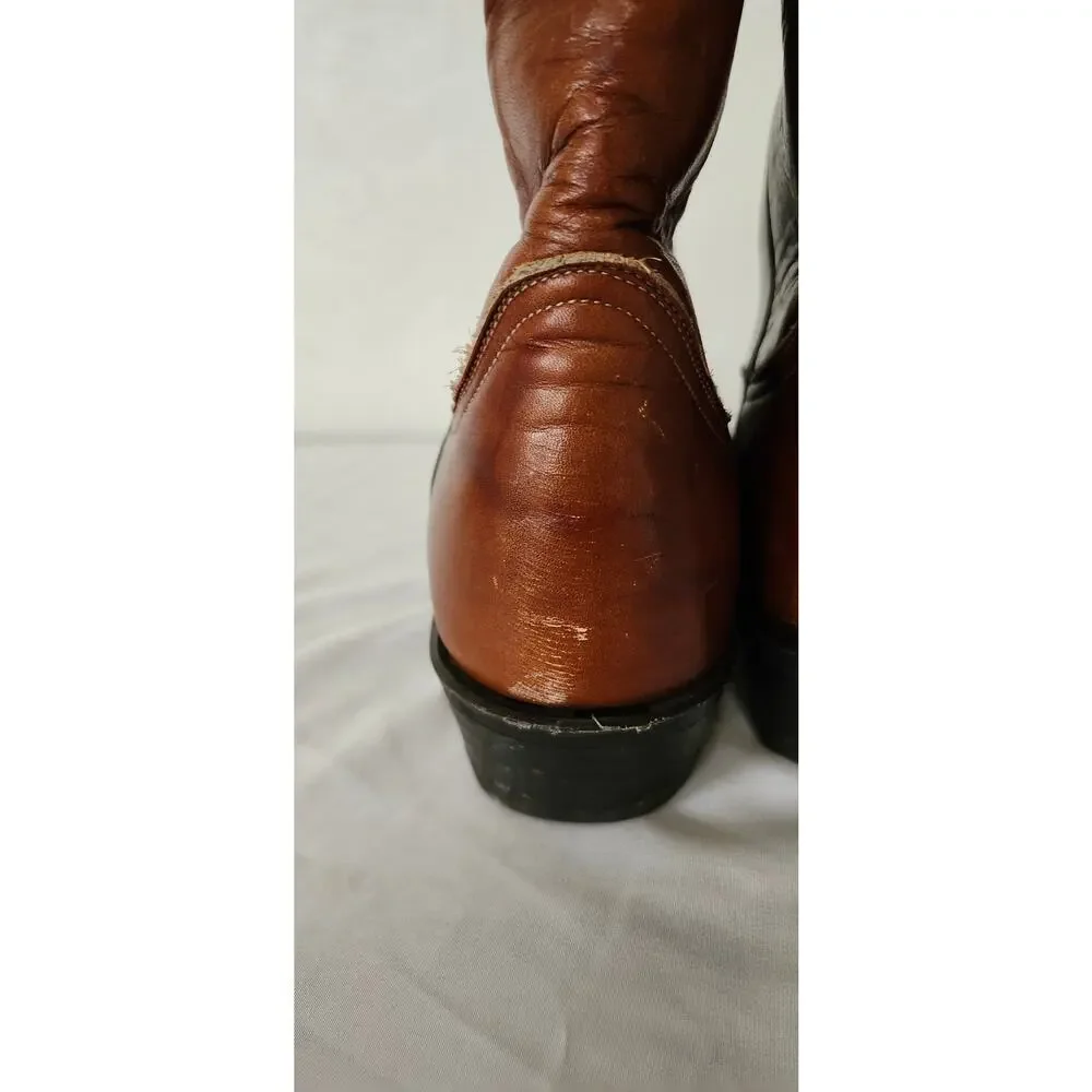 Vintage Tony Lama 5084 Western Cowboy Boots Men's 7.5C Chocolate Cognac USA